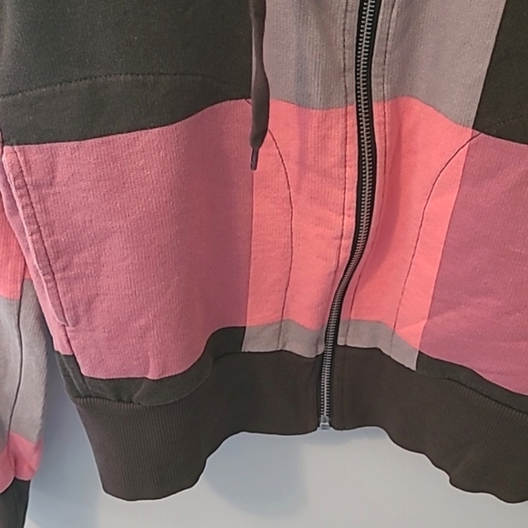 Y2K Zipup hoodie, Color Blocks Pink/brown, side pockets, Long Sleeve Size 10. - Picture 5 of 6